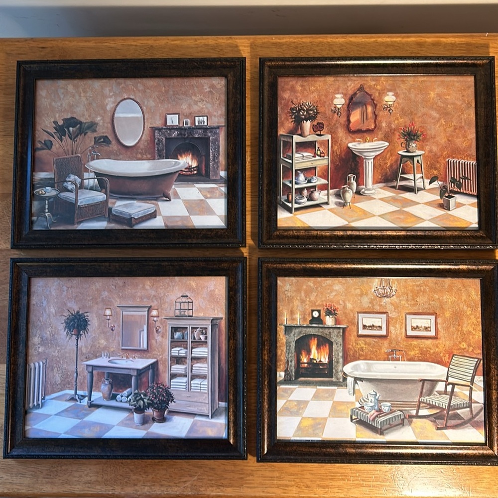 BATHROOM PICTURE VICTORIAN  CLAWFOOT BATHTUB  FRAMED 11.5 X 9.5 SET OF 4 FRAMES